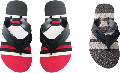 skyflip Men Slides(Grey, Red , 9)