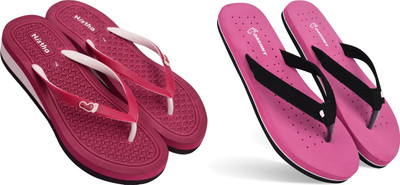 NISTHA Women Flip Flops(Tan, Pink , 7)