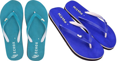 NISTHA Women Flip Flops(Blue, Blue , 8)