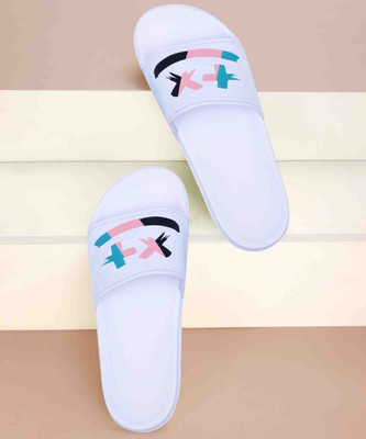 Foot Print Men Slides(White , 8)