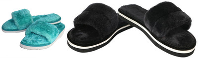 rexizone Women Flip Flops(Black, Green , 7)