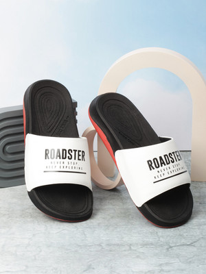 Roadster Men Slides(White, Black , 10)
