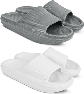 TieFit Men Stylish & Comfortable Breathable Slide Combo For Men Slides(Grey, White , 9)