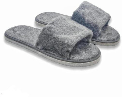 BOOMBEAUTY Women Slides(Grey , 6)