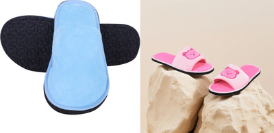Y key Women Flip Flops(Blue, Pink , 4)
