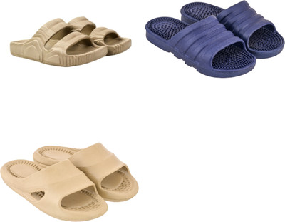 Feel alive Men Slippers(Beige, Blue , 10)