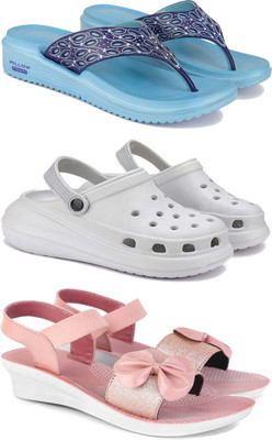 WINGSCRAFT Women Flip Flops(Pink, Blue, White , 8)