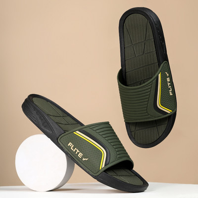 FLITE Men Slides(Black, Olive , 7)