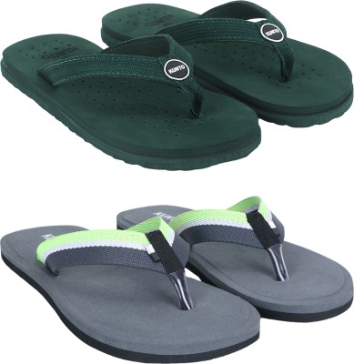 KUNTO Men Flip Flops(Green, Grey, Green , 6)