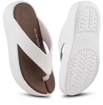 TWO SOFT Women Slippers(Brown, White , 6)