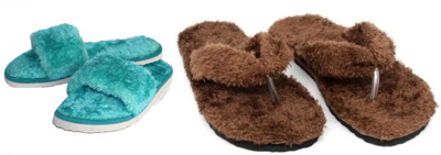 rexizone Women Flip Flops(Green, Brown , 5)