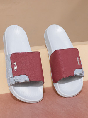 Chupps Men Solid Hues Grey&Maroon Slides Soft Lightweight Flip Flops For Slides(Maroon, Grey , 8)