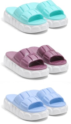 SS STYLE Women Flip Flops(Pink, Blue , 3)