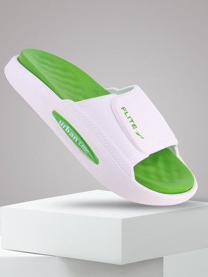 FLITE Men Slides(White, Green , 9)
