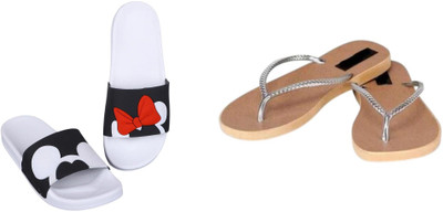 Belgium Beauty Women Flip Flops(White, Silver , 3)