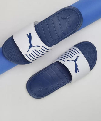 PUMA Men Slides(Blue, White , 6)