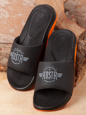 Roadster Men Flip Flops(Black, Orange , 8)