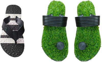 skyflip Men Slides(White, Black, Green , 10)