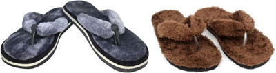 rexizone Women Flip Flops(Grey, Brown , 6)