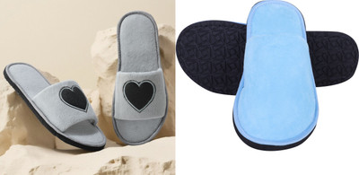 Y key Women Flip Flops(Blue, Grey , 5)