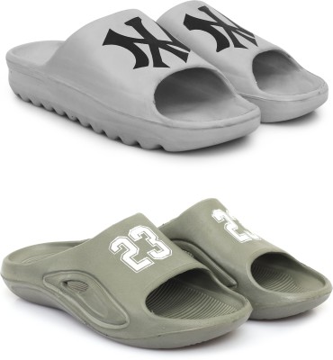 Mediwalk Men 2 Pair|EVA|Trending|slider|Stylish|Slipper for mens Slides(Grey, Green 6)