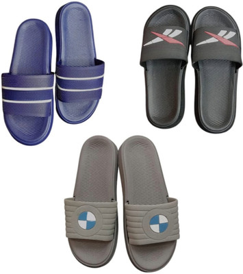 BLIBBERS Men Slides(Blue, Black, Grey , 7)