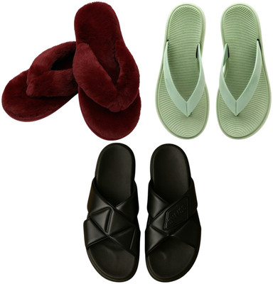 Shivaru trader Women Slippers(Maroon, Green, Black , 8)