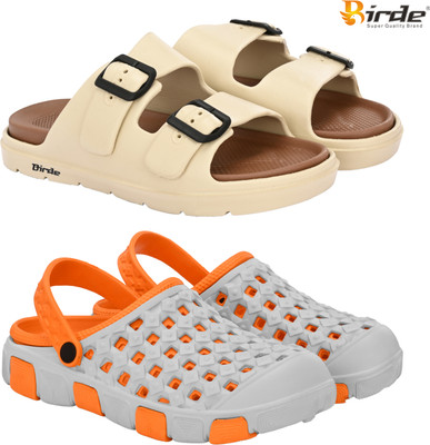 Birde Men Slippers(Beige, Orange , 7)