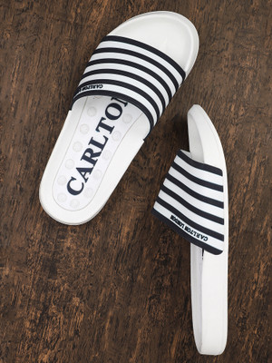 CARLTON LONDON Men Slides(White, Navy , 10)