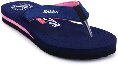 ROKKS Women Flip Flops(Blue , 7)