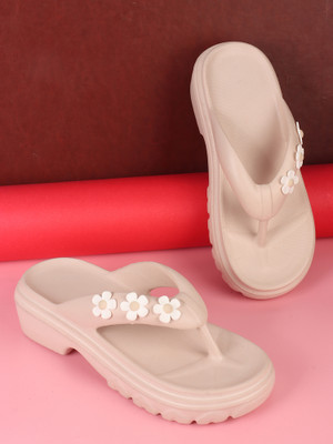 Myshtezia Women Flip Flops(Beige , 5)