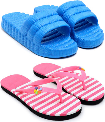 Tellinn Women Flip Flops(Blue, Pink , 7)
