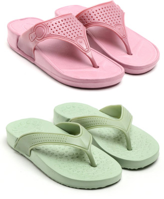 GENVE Women Flip Flops(Pink, Green , 7)