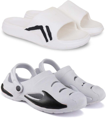 Kapani Fashion Men Slippers(White, Grey , 9)