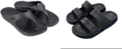 SoleSaga Men Slippers(Black , 6)