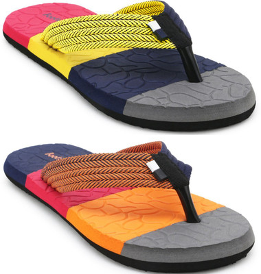 Footup Men Slippers(Navy, Orange , 6)