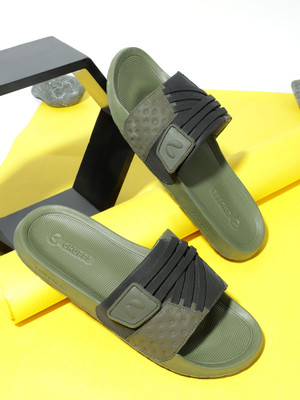 Chupps Men Cross Olive Slides Slippers Soft FootbedLightweight Flip Flops For Slides(Olive , 8)