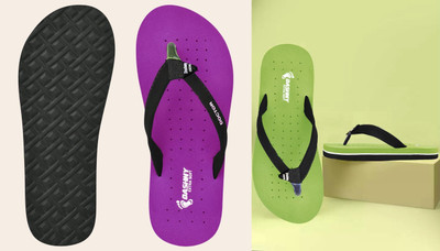 DASHNY Women Flip Flops(Purple, Green , 8)
