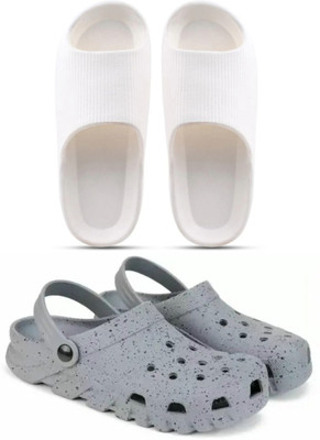 Veewalk Men Slides(White, Grey , 7)