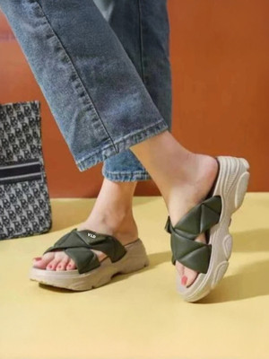 VLD Women Womens Comfortable Trendy Cross Patta Slippers Slippers(Green , 5)