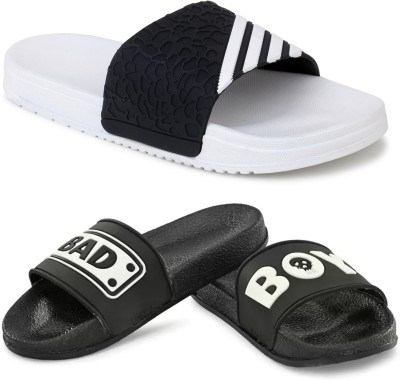 KAPYANSH Men Slides(White, Black , 6)