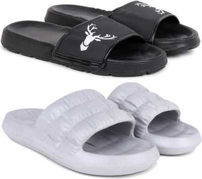 KAPYANSH Men Slides(Black, Grey , 7)