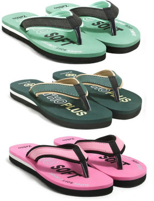 zebio Women Slippers(Green, Black, Green, Yellow, Pink, Black , 8)