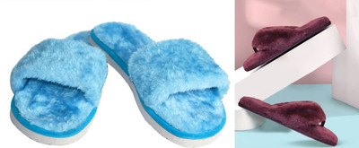rexizone Women Flip Flops(Blue, Maroon , 5)