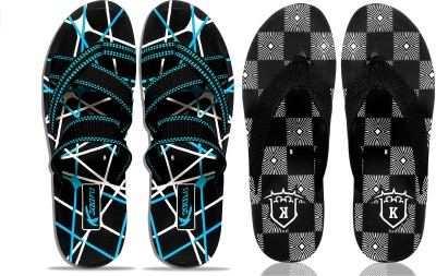 Kzaara Men Flip Flops(Blue, White , 10)