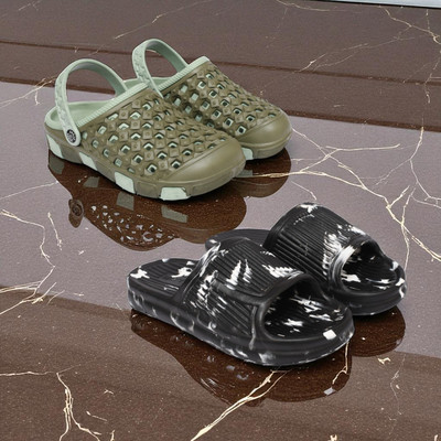 Acorn Men Slides(Black, Green , 10)