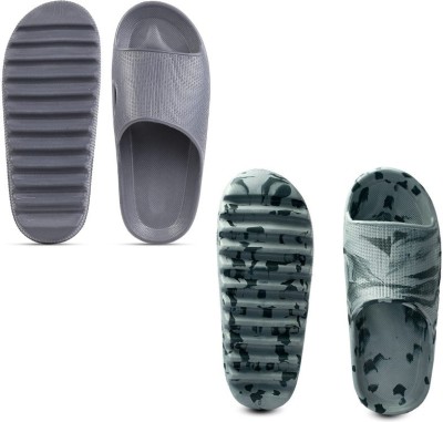Ambit Men Best Quality Trendy Stylish EVA Material Extra Soft Combo for Men | Flip Flops Slides(Grey, Black 7)