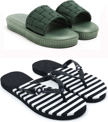 Dewon Women Slides(Green, Black , 8)