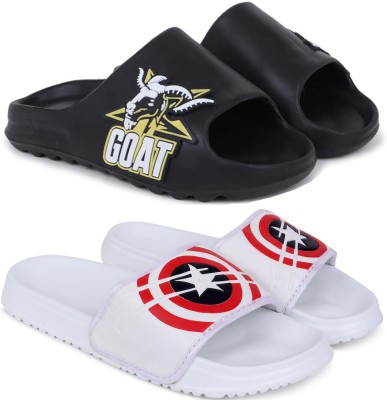 KAPYANSH Men Slides(Black, White , 10)