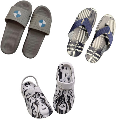 BLIBBERS Men Slippers(Grey, Blue, Off White , 9)